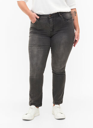 ZizziSchmale Passform Emily Jeans mit normaler Taille, Dark Grey Denim, Model image number 2