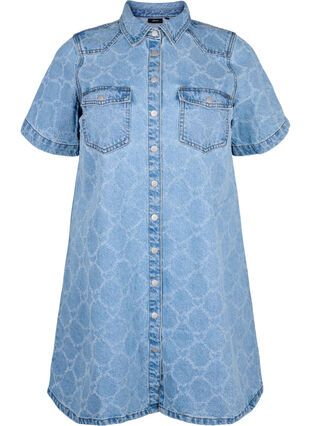 Zizzi Denim-Kleid mit Destroyed-Muster und kurzen Ärmeln, Blue Denim, Packshot image number 0