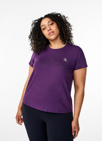 Schmal geschnittenes Trainings-T-Shirt mit Rundhalsausschnitt, Purple Pennant, Model
