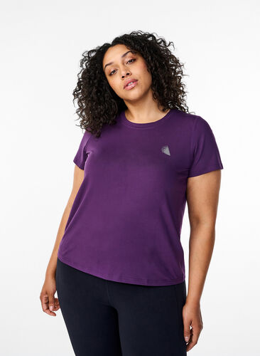 ZizziSchmal geschnittenes Trainings-T-Shirt mit Rundhalsausschnitt, Purple Pennant, Model image number 0