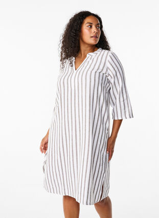 ZizziGestreiftes Tunika-Kleid aus Leinen-Viskose-Mix, White Stripe, Model image number 0