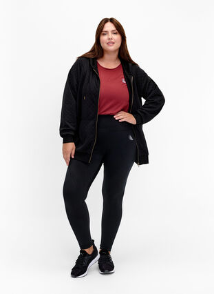 ZizziGesteppte Sport-Strickjacke mit Kapuze, Black, Model image number 2