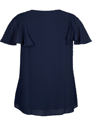 Zizzi Bluse mit gepunkteter Struktur und kurzen Ärmeln, Navy Blazer, Packshot image number 1