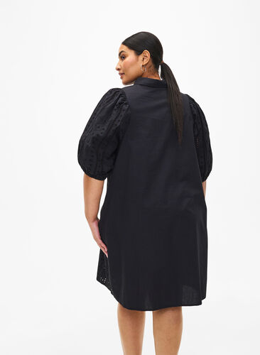 Zizzi Hemdkleid aus Baumwolle mit Lochstickerei, Black, Model image number 1