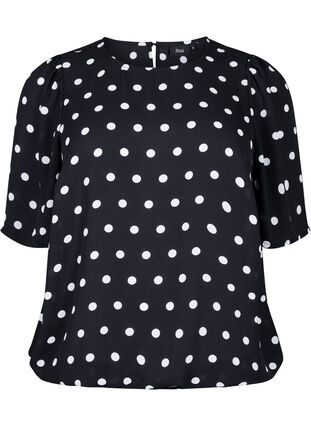 ZizziGepunktete Bluse mit kurzen Ärmeln, Black W. White Dot, Packshot image number 0