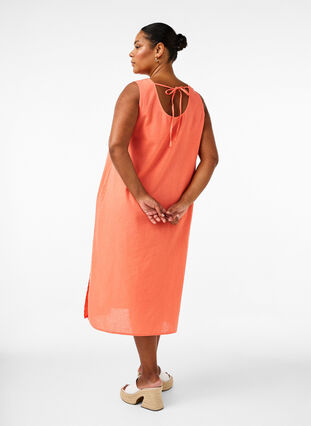 ZizziÄrmelloses Kleid aus Baumwollmischung mit Leinen, Living Coral, Model image number 1