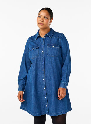 ZizziJeanskleid mit Knöpfen, Medium Blue Denim, Model image number 0