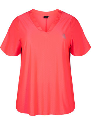 Zizzi Trainings-T-Shirt mit V-Ausschnitt und Muster, Fyring Coral ASS, Packshot image number 0