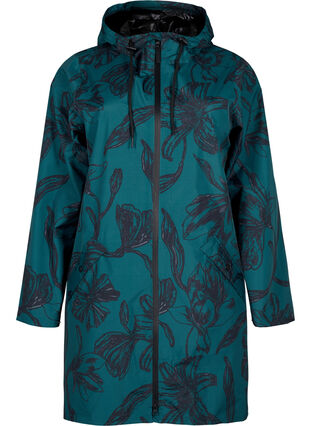 ZizziRegenjacke mit Druck, Deep Teal Black, Packshot image number 0