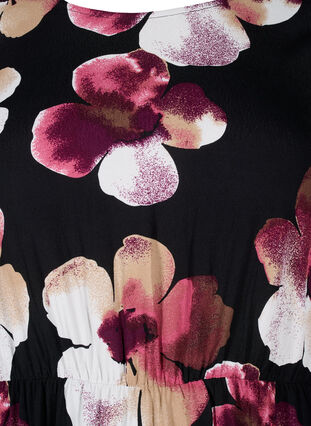 ZizziViskosekleid mit Druck und langen Ärmeln, Black Pink FlowerAOP, Packshot image number 2