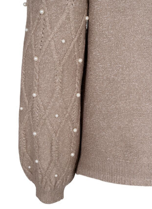 ZizziGestrickter Pullover mit Muster und Perlen, Desert Taupe Mel., Packshot image number 3