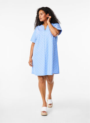 Zizzi Gestreiftes Kleid aus Bio-Baumwolle, Blue Stripe, Model image number 2