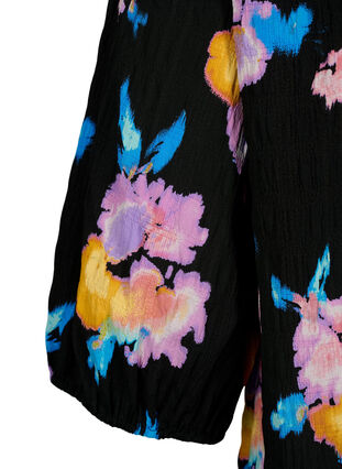 ZizziGeblümte Bluse mit Rundhalsausschnitt und Reißverschluss, Black w. Flower AOP, Packshot image number 3