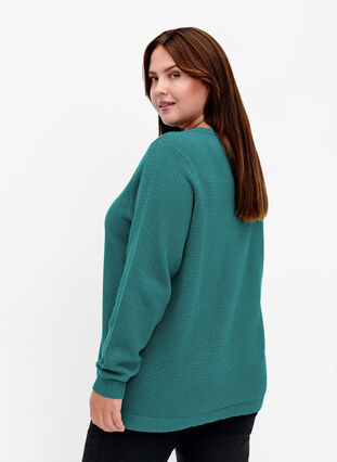 Zizzi Baumwollstrickbluse mit Struktur, Deep Lake, Model image number 1