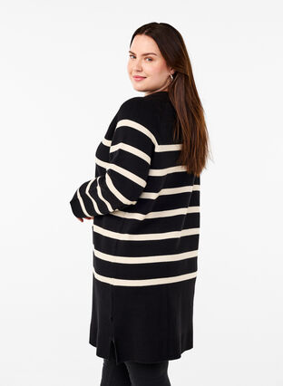 ZizziStrickkleid mit Rundhalsausschnitt und Schlitz, Black Birch Stripes, Model image number 1