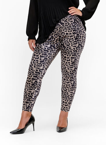 ZizziVelours-Leggings mit Leopardenmuster, Leopard, Model image number 0