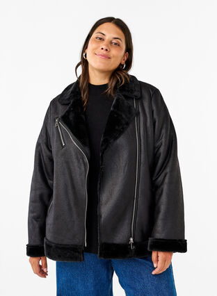 ZizziPilotenjacke aus Kunstleder, Black, Model image number 0