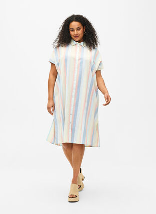 Zizzi Langes Hemd aus Baumwollmischung mit Leinen, Multi Color Stripe, Model image number 0