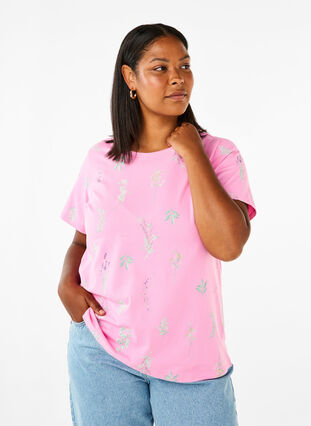 Zizzi T-Shirt aus Bio-Baumwolle mit Blumendruck, Rosebloom W. Flower, Model image number 0
