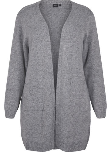 ZizziLange Strickware Strickjacke mit Taschen, Medium Grey Melange, Packshot image number 0