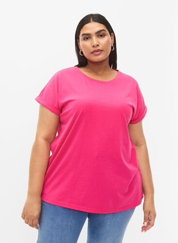 Zizzi Kurzärmeliges T-Shirt aus einer Baumwollmischung, Raspberry Sorbet, Model image number 0