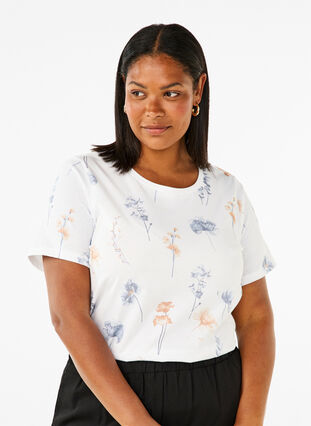 ZizziT-Shirt aus Bio-Baumwolle mit Blumendruck, White W. Blue flower, Model image number 0