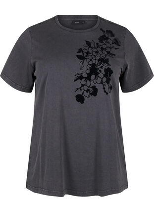 ZizziBedrucktes T-Shirt aus Bio-Baumwolle, D.Grey Wash W. Flok, Packshot image number 0