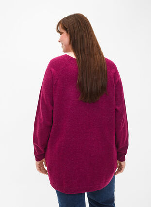 ZizziGestrickter Melange-Pullover mit Perlenknöpfen an den Seiten	, Raspberry Mel., Model image number 1