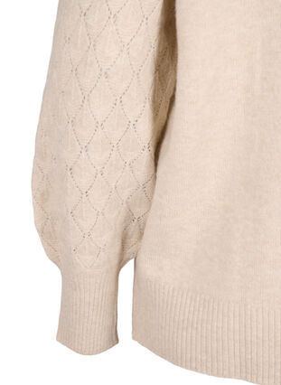 Zizzi Strickbluse mit Spitzenmuster, Pumice Stone Mel., Packshot image number 3