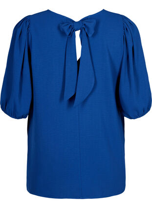 ZizziBluse mit kurzem Arm und Schleife hinten, Estate Blue, Packshot image number 1