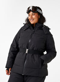 Ski-Jacke mit Kapuze und Gürtel, Black, Model