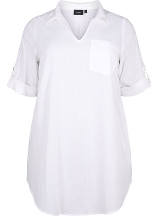 Zizzi Tunika mit kurzen Ärmeln aus Baumwollgemisch mit Leinen, Bright White, Packshot image number 0