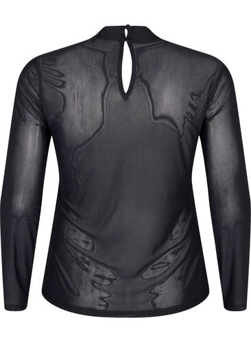 ZizziEnganliegende Mesh-Bluse mit langen Ärmeln, Black, Packshot image number 1