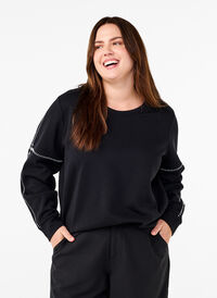 Sweatshirt mit Kontrastnähten, Black, Model