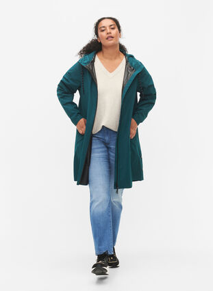 ZizziRegenjacke mit Taschen und Kapuze, Deep Teal, Model image number 2