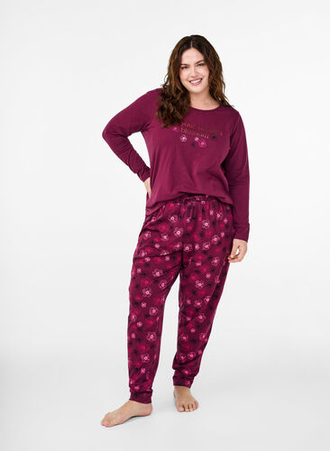 ZizziCotton Pyjamas Hose mit Druck, Fig Flower AOP, Model image number 0