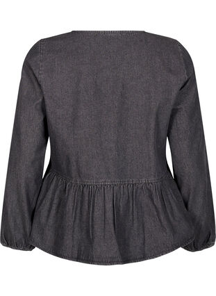 ZizziPeplum-Bluse aus Denim mit Bindeverschluss, Dark Grey Denim, Packshot image number 1