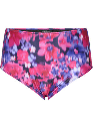 Zizzi Bikinihose mit Aufdruck und hoher Taille, Pink Flower AOP, Packshot image number 0