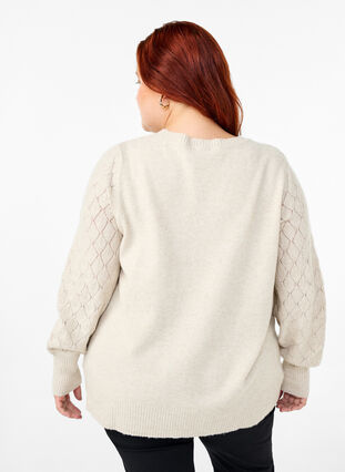 Zizzi Strickbluse mit Spitzenmuster, Pumice Stone Mel., Model image number 1