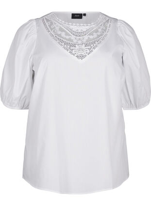 ZizziKurzärmelige Bluse mit Spitzendetail, Bright White, Packshot image number 0