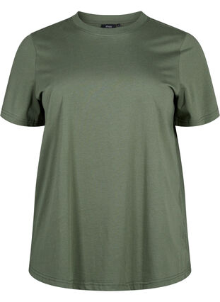 Zizzi Basic-T-Shirt aus Baumwolle mit Rundhalsausschnitt, Thyme, Packshot image number 0
