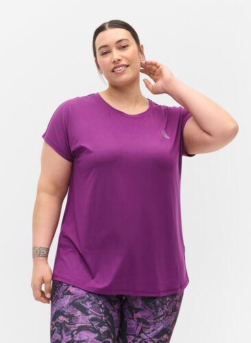 Zizzi Einfarbiges Trainings-T-Shirt, Grape Juice, Model image number 0