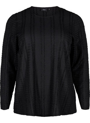 Zizzi Langärmelige Bluse mit Textur, Black, Packshot image number 0