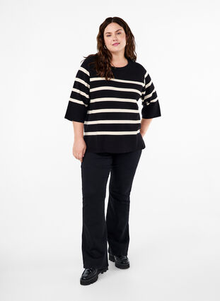 ZizziStrickbluse mit 3/4-Arm und Streifen, Black Birch Stripes, Model image number 2