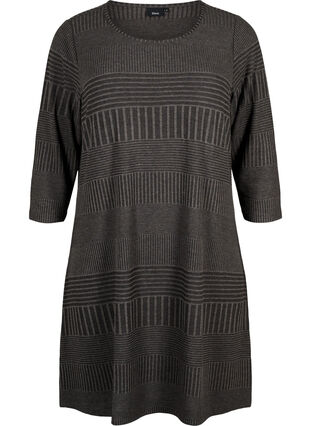 Zizzi Kleid mit 3/4-Ärmeln und Streifenmuster, Dark Grey Mélange, Packshot image number 0