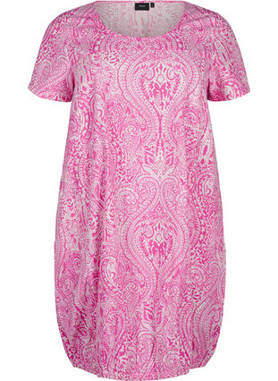 ZizziKurzärmeliges, bedrucktes Baumwollkleid, Shocking P. Paisley , Packshot image number 0