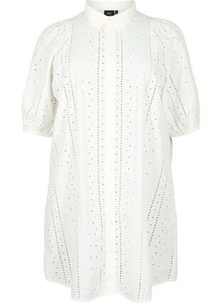 Zizzi Hemdkleid aus Baumwolle mit Lochstickerei, Off White, Packshot image number 0