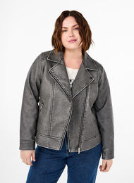  Lederjacke aus Kunstleder im Used-Look, Dark Grey Wash, Model