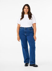 Gemma Jeans mit hoher Taille und gerader Passform, Dark blue, Model