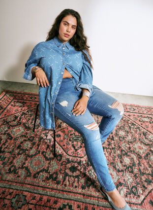 Zizzi Amy-Jeans mit superschmaler Passform und gerippten Details, Blue denim, Image image number 0
